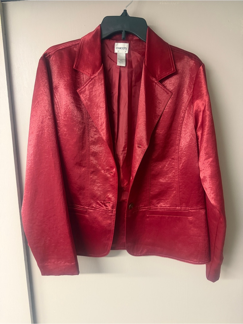 Chico's Metallic Red Womens Blazer Jacket - Satiny